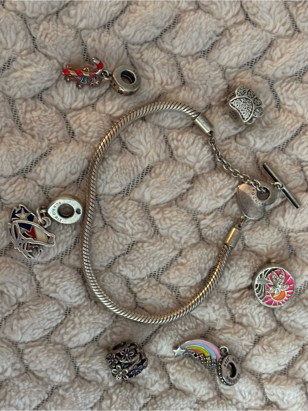 Pandora Sterling Silver Charm Bracelet with Multicolor Enamel Charms